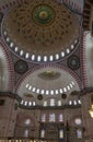 Fragment of the interior of the Suleymaniye mosque with the main dome, the largest mosque in Istanbul Royalty Free Stock Photo